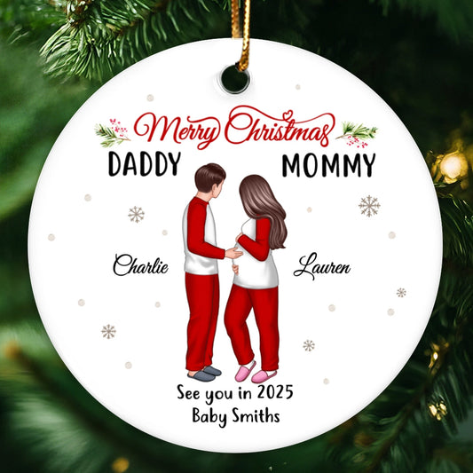 Expecting Parents Ornament, Merry Christmas Mommy Daddy, See You in 2025 Ornament