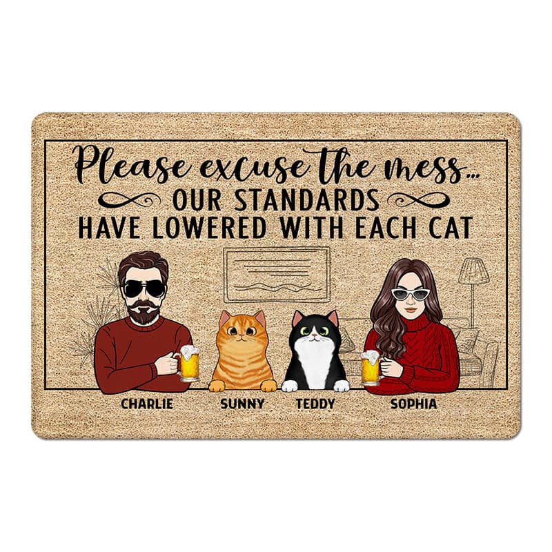 Excuse The Mess Cat Mom Cat Dad Funny Housewarming Gift Personalized Doormat