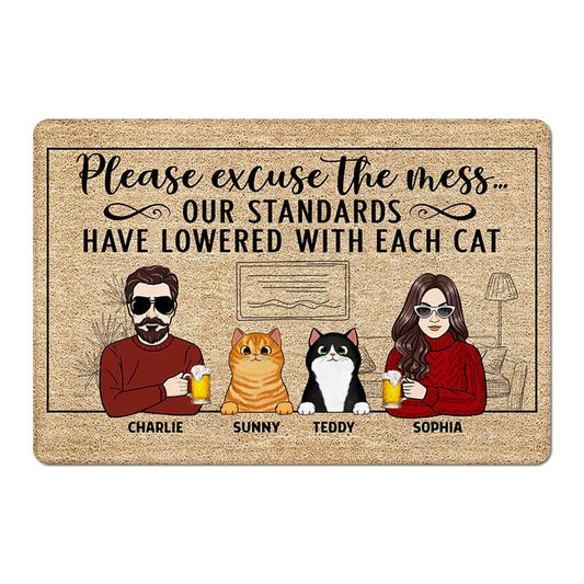 Excuse The Mess Cat Mom Cat Dad Funny Housewarming Gift Personalized Doormat
