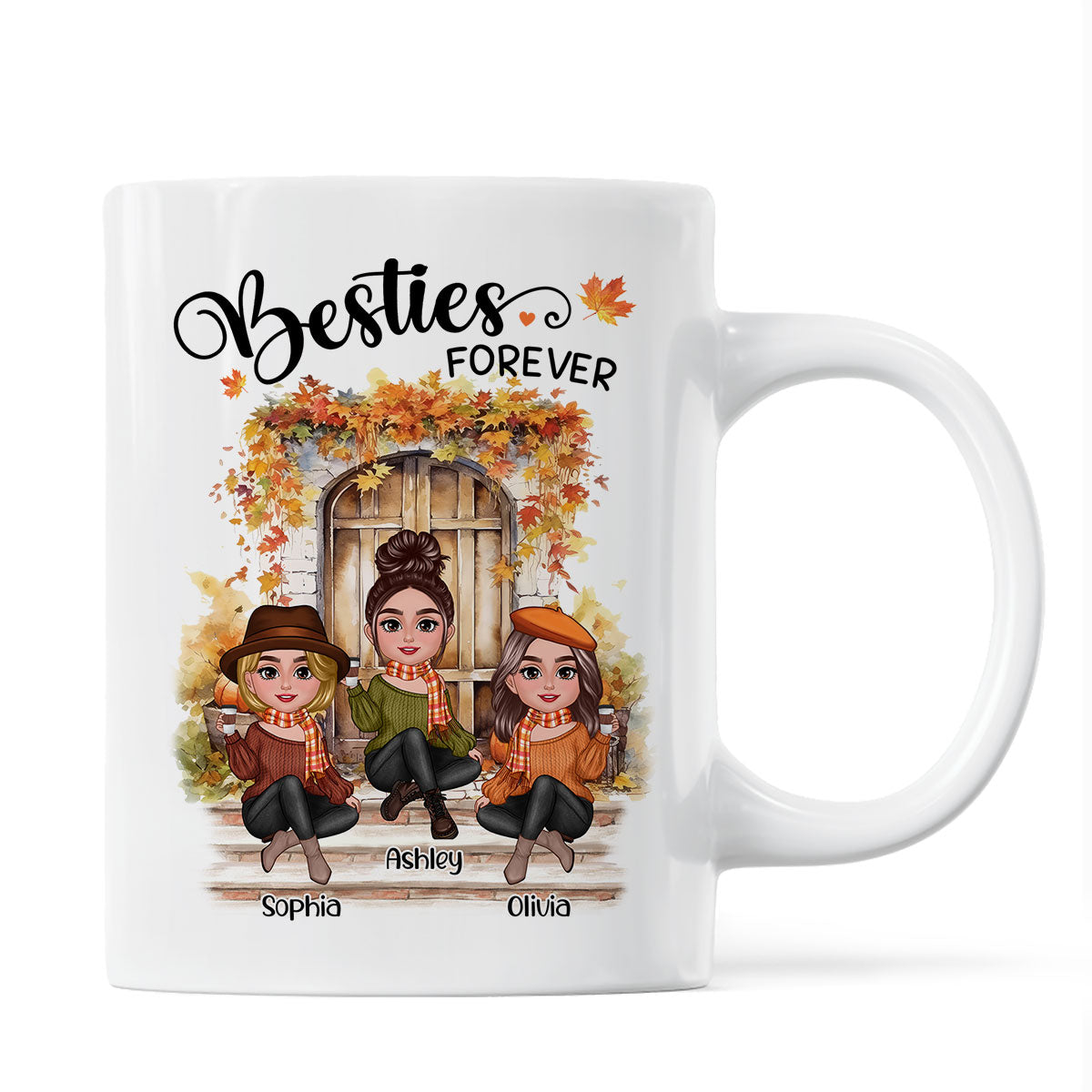 Fall Season Autumn Door Besties Sisters Personalized Mug
