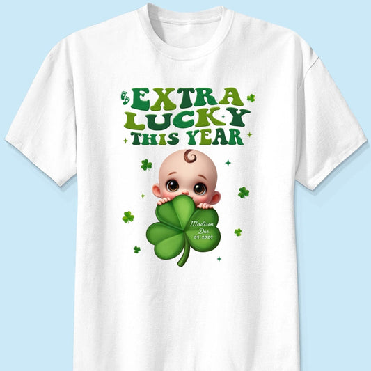 Extra Lucky This Year, St Patrick's Day Pregnancy Reveal Personalized Shirt, Pregnancy Announcement, Mom To Be