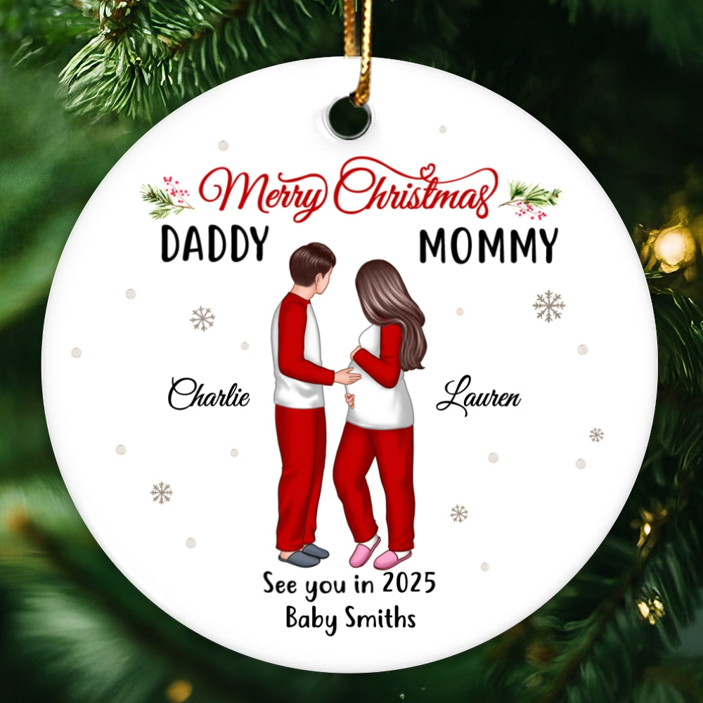 Expecting Parents Ornament, Merry Christmas Mommy Daddy, See You in 2025 Ornament