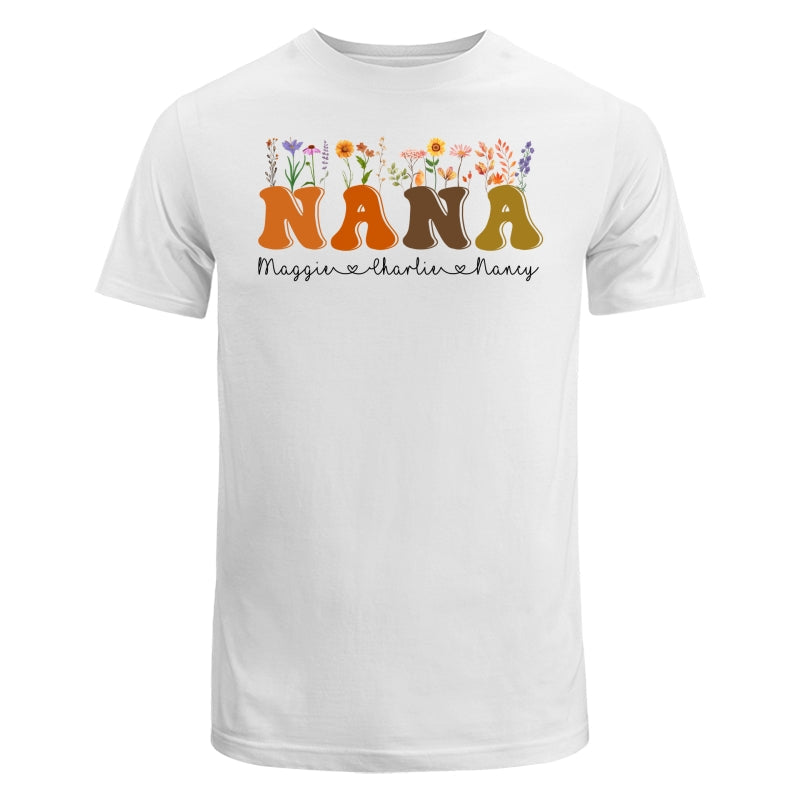 Fall Autumn Flowers Leaves On Text Grandma Mom Personalized Shirt